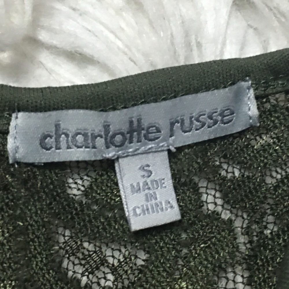 Charlotte Russe Paisley Lace Long Sleeve Bodysuit Olive Green Small Night Out - Picture 7 of 8
